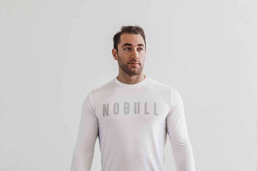 NOBULL Men's Long Sleeve Tee - White - Ireland (6930PQKNF)